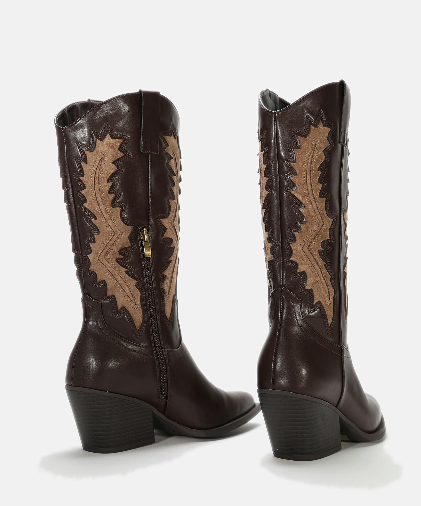 Botas tac&oacute;n cowboy bicolor marr&oacute;n chocolate image number null